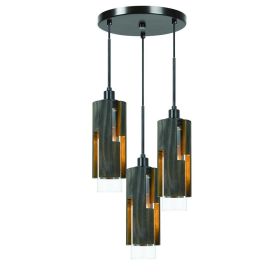 60W X 3 Reggio Wood Pendant Glass Fixture (Edison Bulbs Not included)