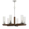 60W x 6 Ercolano pine wood/metal chandelier with clear glass shade