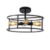 CHLOE Lighting RYKER Farmhouse Matt Black 4 Light Drum Ceiling Pendant 18" Wide