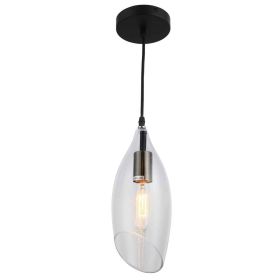 1LT Incandescent Pendant, Blk Finish,Clear Glass