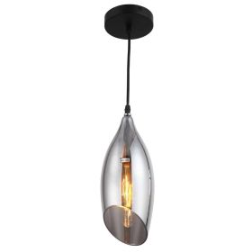 1LT Incandescent Pendant, Blk Finish,Smoke Glass