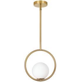 1LT Halogen Pendant AB Finish, White Glass