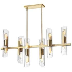 12LT Horiz Chandelier, AGB, Clear Fluted Glass