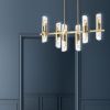 12LT Horiz Chandelier, AGB, Clear Fluted Glass
