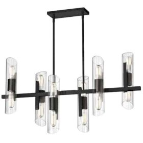 12LT Horiz Chandelier, MB, Clear Fluted Glass