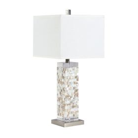 Capiz Square Shade Table Lamp with Crystal Base White and Silver