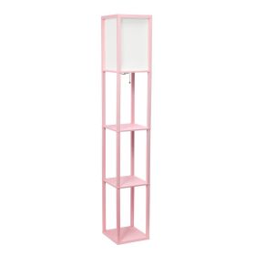 Floor Lamp Etagere Organizer Storage Shelf with Linen Shade, Light Pink