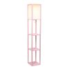 Floor Lamp Etagere Organizer Storage Shelf with Linen Shade, Light Pink