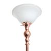 1 Light Torchiere Floor Lamp with Marbleized White Glass Shade, Rose Gold