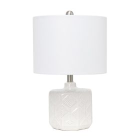 19"Bohemian Ceramic Eyelet Pattern Floral Textured Bedside Table Lamp