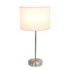 Brushed Nickel Stick Lamp with Fabric Shade, White