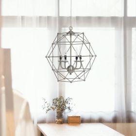 4 Light Hexagon Industrial Rustic Pendant Light, Brushed Nickel