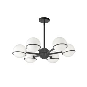6LT Halogen Chandelier, MB with WH Opal Glass (Option: Metal)