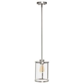 1-Light 9.25" Adjustable Hanging Cylindrical Clear Glass Pendant Fixture (Option: BRUSHED NICKEL)