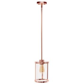 1-Light 9.25" Adjustable Hanging Cylindrical Clear Glass Pendant Fixture (Option: Rose Gold)
