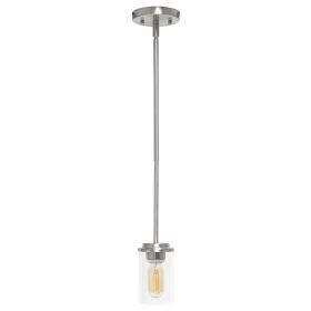 1-Light 5.75"  Adjustable Hanging Clear Cylinder Glass Pendant Fixture (Option: BRUSHED NICKEL)