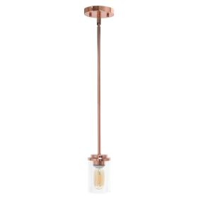 1-Light 5.75"  Adjustable Hanging Clear Cylinder Glass Pendant Fixture (Option: Rose Gold)