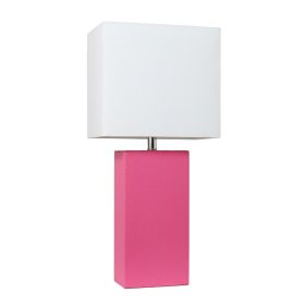 Lalia Home Lexington 21" Leather Base Modern Home Décor Bedside Table Lamp (Option: Hot Pink)