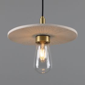 Bog Oak Organic Ceramic Disc Bathroom Pendant Light 11", Matte White Striped IP44 (Option: MatteWhiteStriped, Material: SatinBrass)