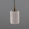 Senna Organic Ceramic Cylinder Bathroom Pendant Light 4.7", Matte White Striped IP44