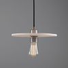 Bog Oak Organic Ceramic Disc Pendant Light, Matte White Striped